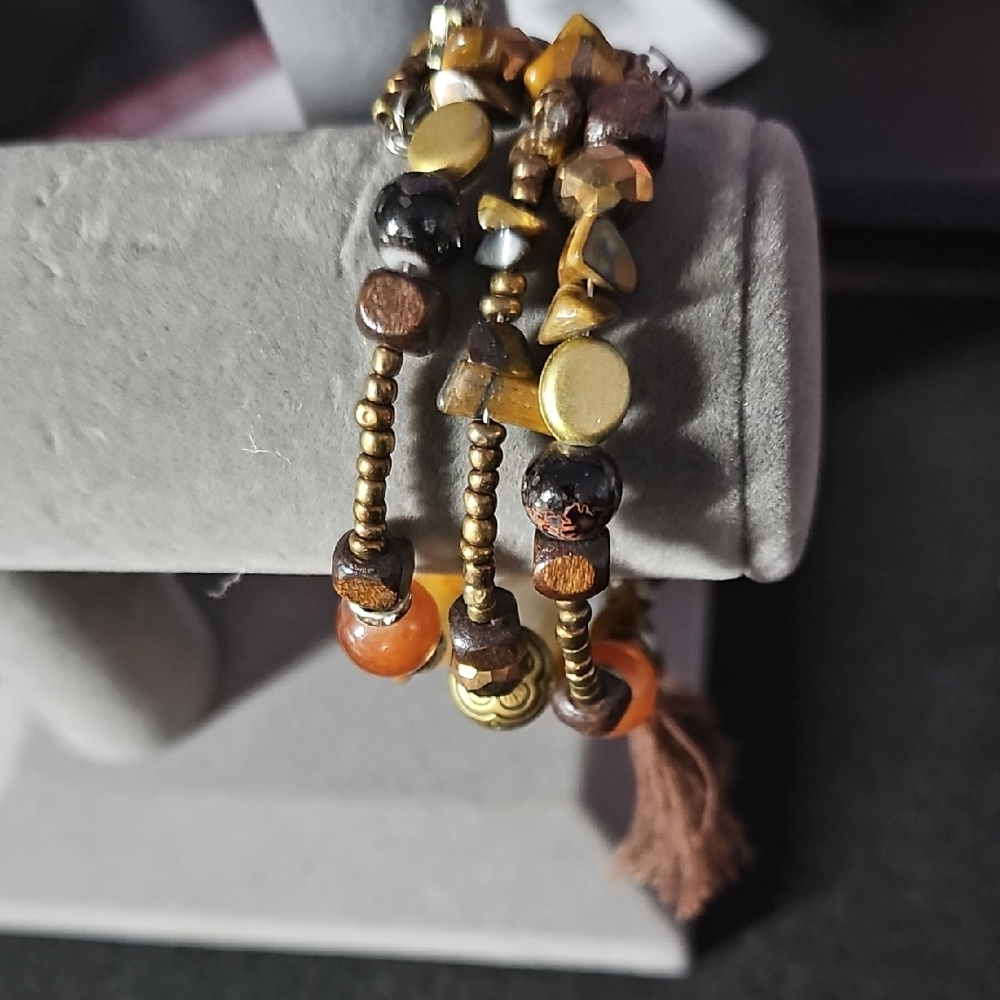 Bohemian Beaded Bracelet with Gold and Brown Accents